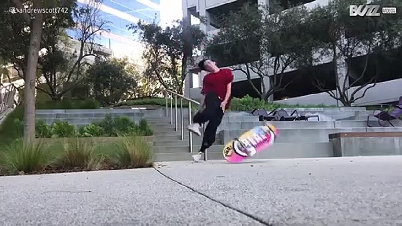 Skater's epic handrail trick fail
