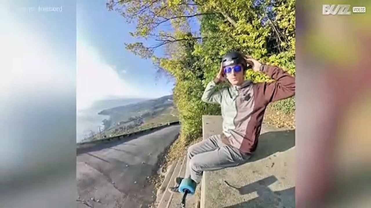 Freeboarding down the hill with a 360° view