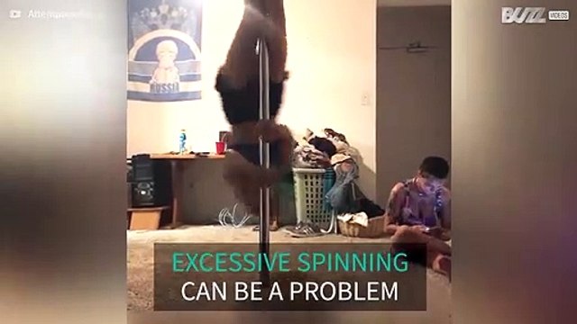 Pole dancer spins way too much!