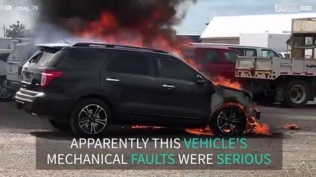 Vehicle with mechanical fault catches fire in parking lot