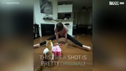 Cat helps gymnast pull trick shot