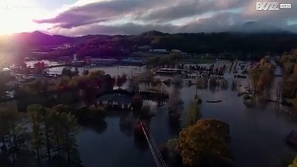Drone kuvaa tulvan aiheuttamia tuhoja Pohjois-Carolinassa