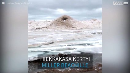 Outo hiekkamuodostelma Michigan-järvellä näyttää tulivuorelta