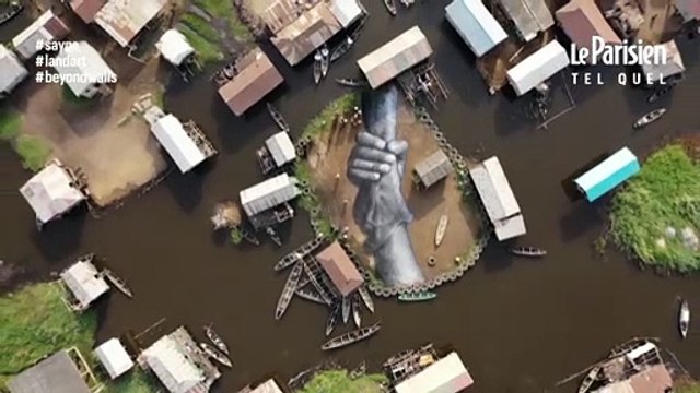Un village lacustre au Bénin, 10e étape de la «chaîne humaine» de l’artiste Saype