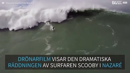 Drönare fångar den dramatiska räddningen av Pedro Scooby i Nazaré på film