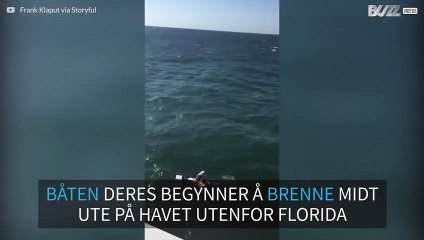 Familien er trygg etter at båten deres begynte å brenne på sjøen