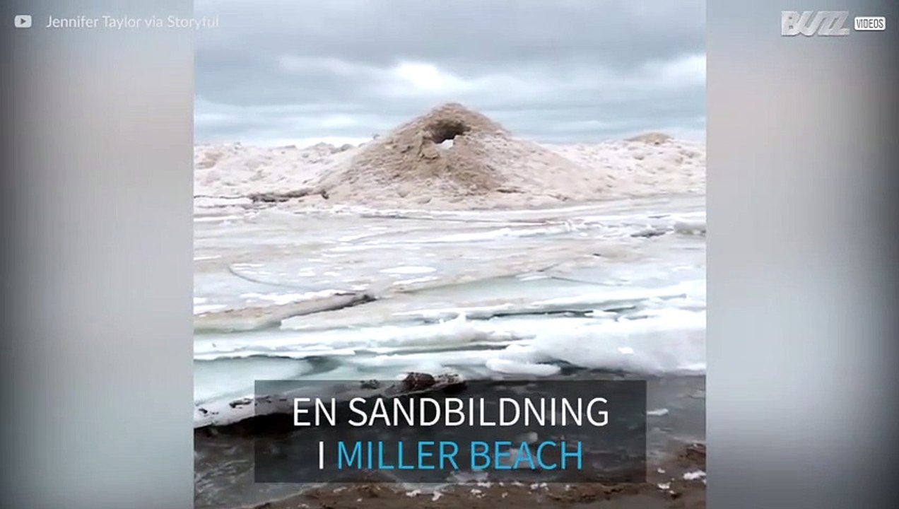 Underlig sandbildning i Michigansjön ser ut som en vulkan