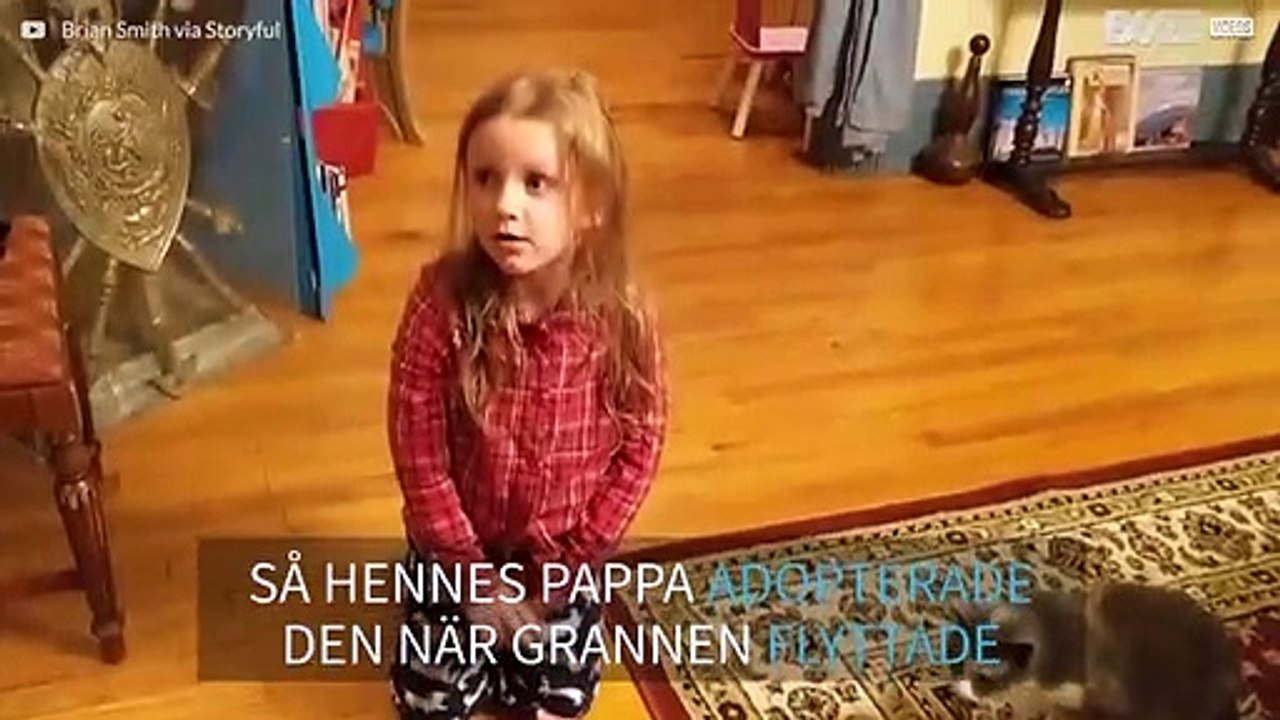 Flicka blir mycket rörd när föräldrarna adopterar grannens katt