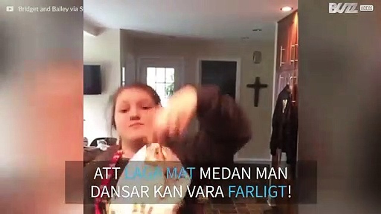 Flicka startar nästan en brand när hon lagar mat