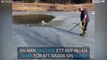Smart hund tar sig upp ur en vak med hjälp av ett rep
