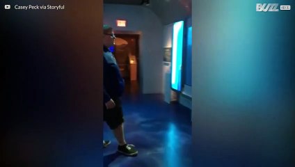 순진한 박물관 방문객을 두렵게하는 가상의 "죠스"