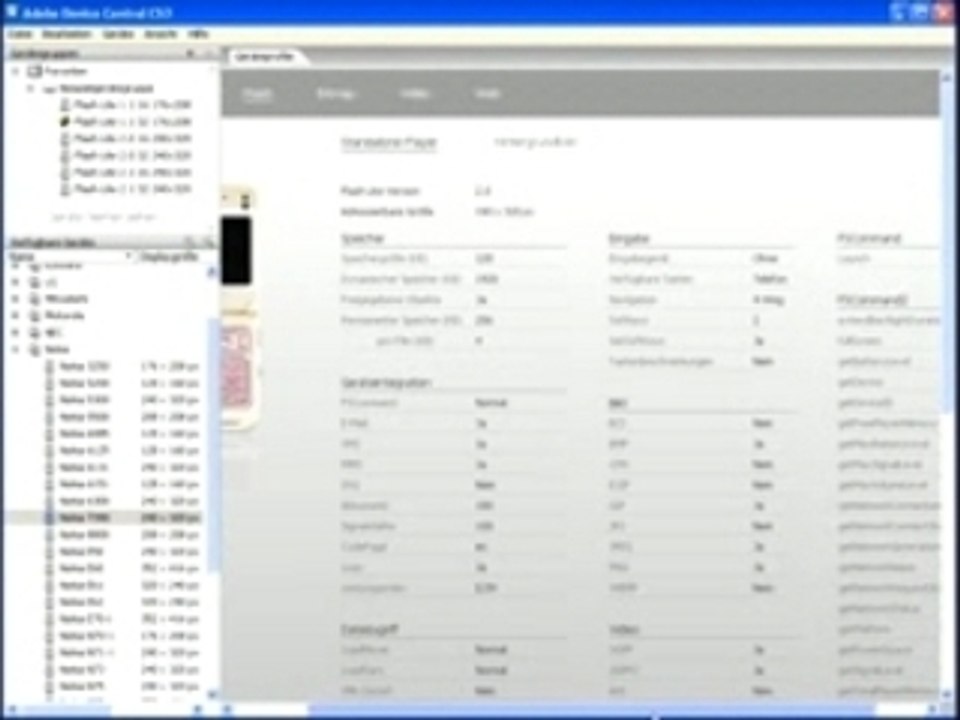 Adobe Device Central CS3 – Übersicht über Geräteprofile