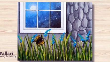 Easy and simple steps to draw night  windows with wall painting __ Pallavi Drawing Academy