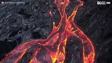 Drone beelden van rivieren van lava uit de Kliauea vulkaan