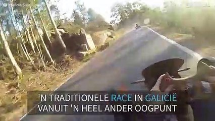 Traditionele zeepkistenrace in Galicië gefilmd vanaf een helm