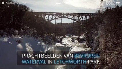 Drone-beelden van een bevroren waterval in New York