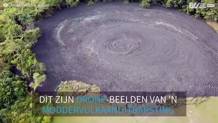 Drone-beelden van een moddervulkaanuitbarsting in de Caraïben
