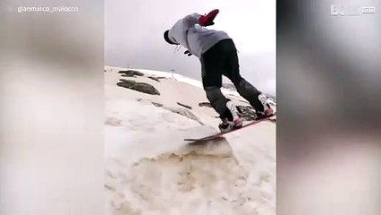 Snowboarder fails twice to nail epic jump!