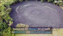 Imagens de drone mostram vulcão de lama nas Caraíbas