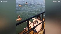 Cão junta-se a grupo de amigos em rio e rouba-lhes a bola!