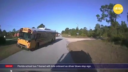 Florida school bus T boned with kids onboard as driver blows stop sign