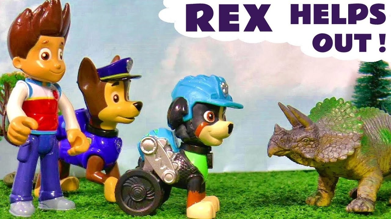 New Rex from Paw Patrol Mighty Pups helps out with Dinosaur Trouble in