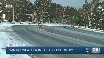 Icy road conditions following snowfall in Flagstaff