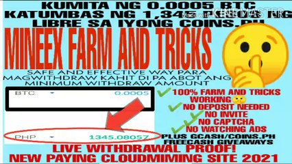 MINEEX FARM AND TRICKS WITHDRAW 0.0005 BTC FOR FREE