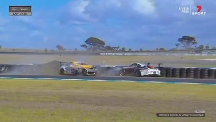 Porsche Michelin Sprint Challenge 2021 Phillip Island Race 3 Start Big Crash