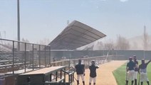 Wind rips the roof off of batting cages as storms roll through Texas