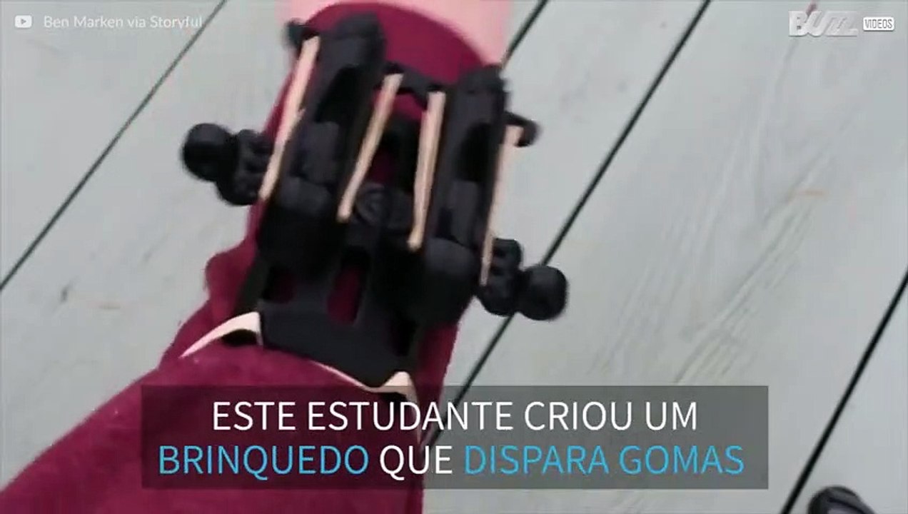 Estudante cria engenho que dispara gomas