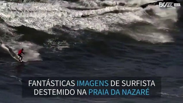 Drone capta surfistas nas ondas assustadoras da Nazaré