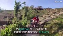 Trilha de bicicleta corre mal para este ciclista