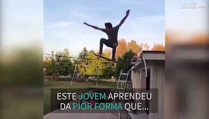 Saltar de skate no telhado não parecer ser uma boa ideia