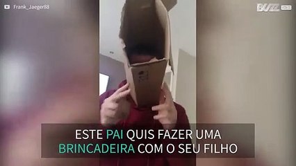 Pai fica com cabeça presa em caixa de cartão