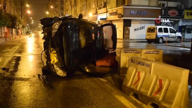 Yan yatan otomobilden burnu bile kanamadan çıktı