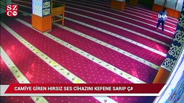 Camiye giren hırsız, ses cihazını kefene sarıp çaldı