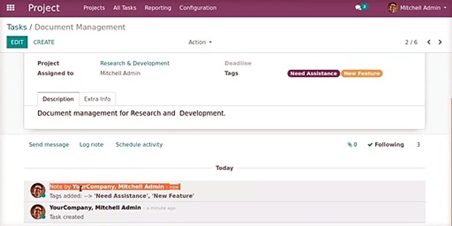 How to keep Track of Task Chatter when Add or Update task Tags on Chatter View | Odoo