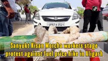 SKM workers stage protest against fuel price hike in Aligarh