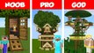 Minecraft NOOB vs PRO vs GOD- Jungle Tree House Build Challenge in Minecraft _ Animation
