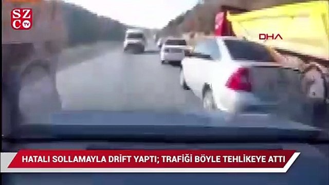 Hatalı sollama yapıp drift atarak trafiği tehlikeye soktu