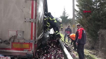 DÜZCE TIR'ın lastiklerinde başlayan yangın dorseyi sardı, 1 ton turp zarar gördü