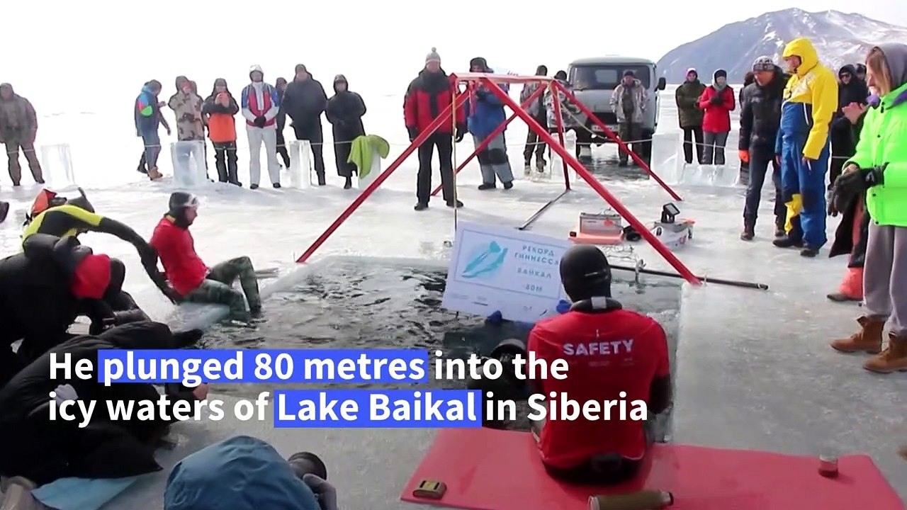 Russian freediver Alexei Molchanov claims new record in icy Lake Baikal plunge