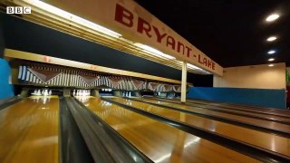 One-shot drone footage shows inside of US bowling alley 2021
