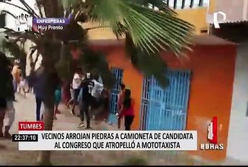 Vecinos agarran a pedradas a camioneta de postulante al Congreso luego que atropellara a mototaxista