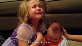 Sad baby Girl  doesn't want her brother to grow up