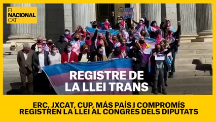 ERC, JxCat, la Cup, Más País i Compromís registren la llei trans, acompanyats de col·lectius, i demanen al PSOE que "baixin del bus de la transfòbia"