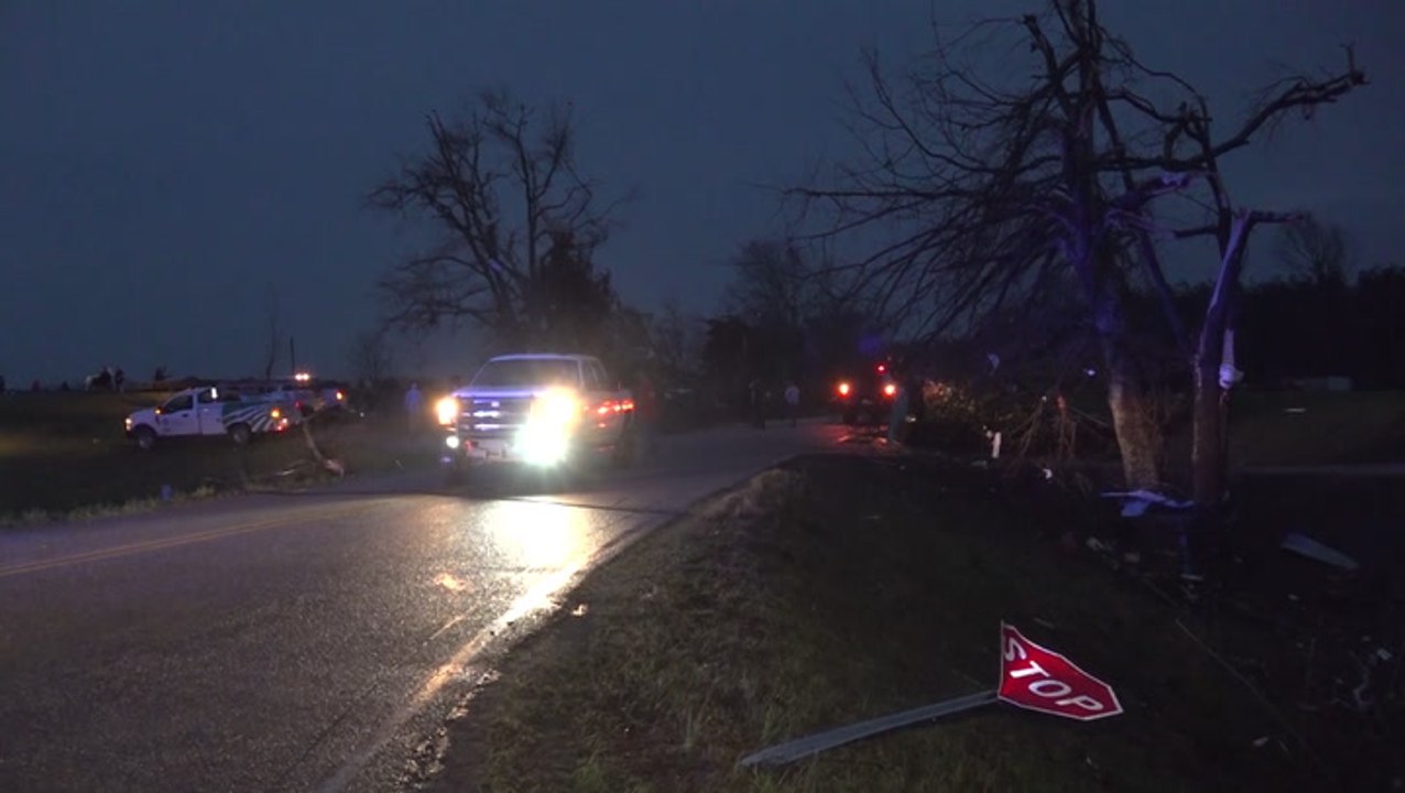 Assessing the damage after tornado destroys neighborhood