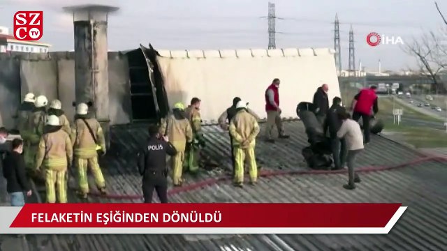 Bacası tutuşan fabrikada felaketin eşiğinden dönüldü