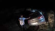 Drunk Guy That Crashed Car into Ditch Tries to Fight Motorcyclist